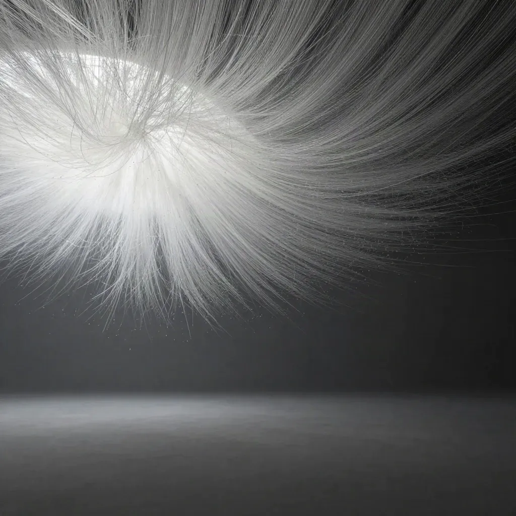 Silver light filaments converge into a soft white bloom in graphite haze.